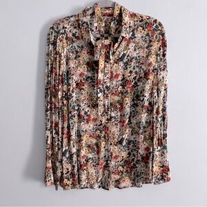 J.Jill Colorful Floral Long Sleeve Necktie Button Up Blouse Shirt NWT Fall